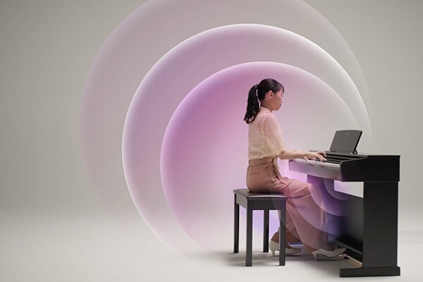 Ondas sonoras expandiéndose desde un piano ARIUS
