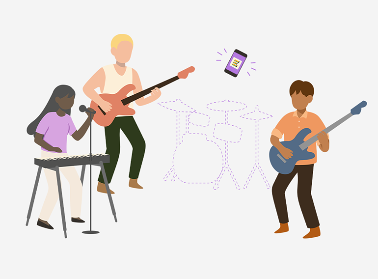 La app de práctica musical Extrack sustituyendo a los integrantes de la banda que no pudieron asistir al ensayo