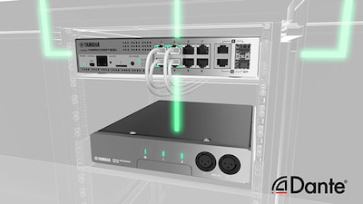 Illustration showing audio/control signals with Dante-optimized switch